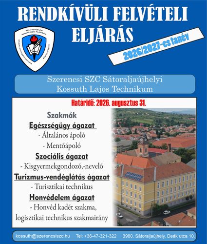 Rendkívüli felvételi eljárás a 2026/2027-es tanévre